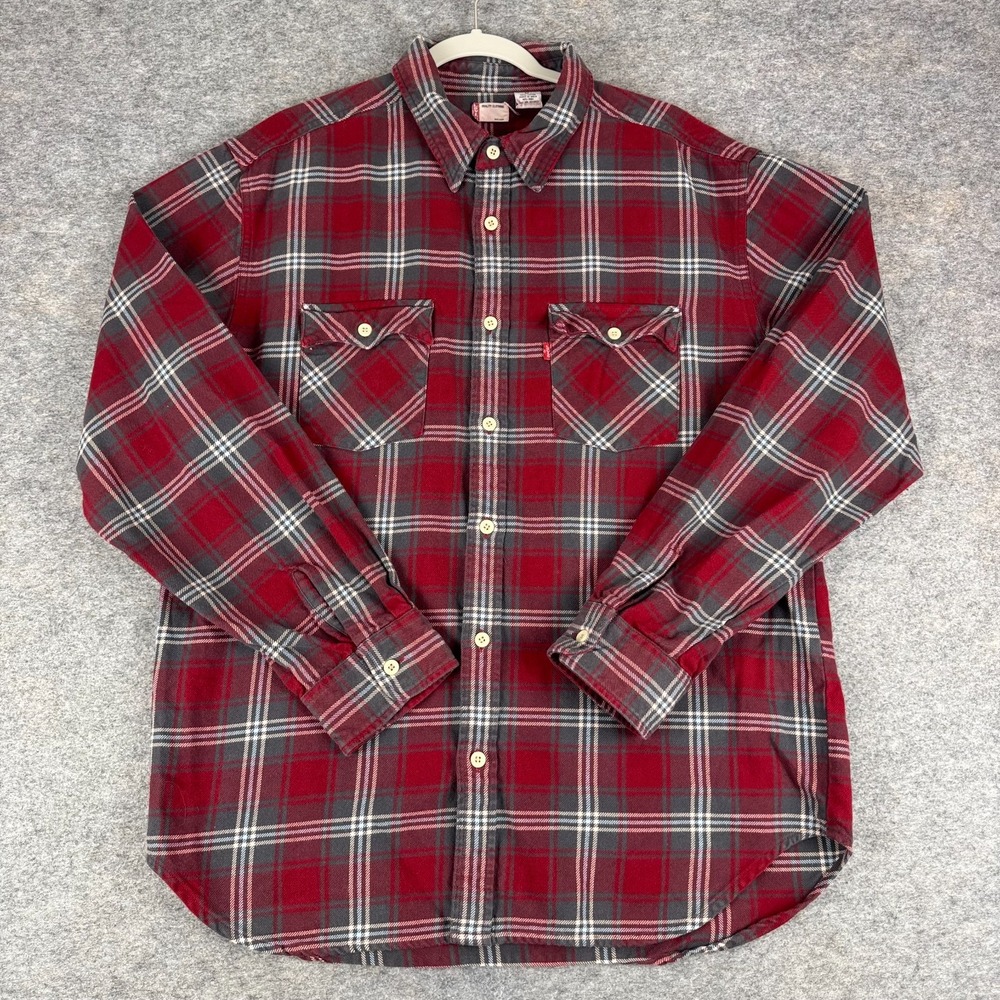 Levi's Button Up Shirt Long Sleeve Plaid Western Cotton Flannel Red Mens Large L